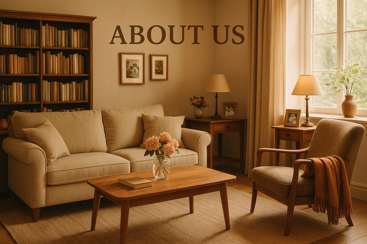 Create an aesthetic image for an furniture company's about us pic must blend a story while using furnitures